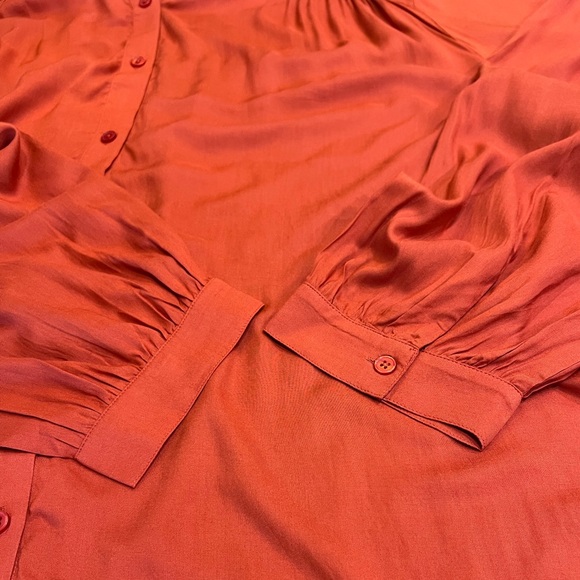 Lane Bryant Rust Ruffle Neck Pleated Long Sleeve Button Down Top NWT - Picture 3 of 9